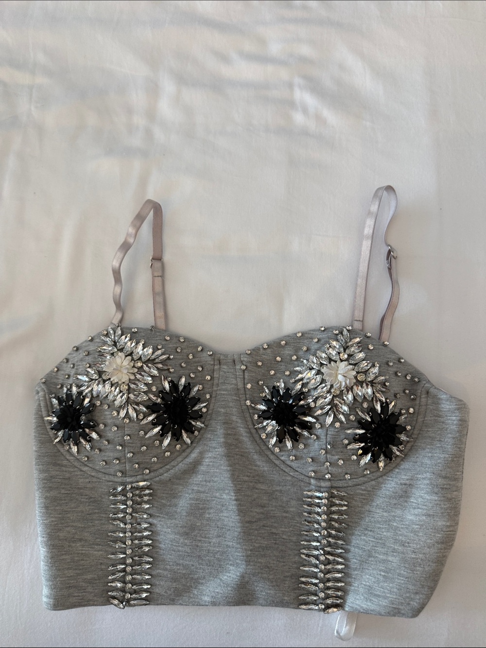 AKIRA Silver Gray Embellished Crop Top